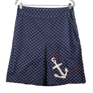 L L Bean Navy White Plaid Anchor Skirt Size 8 Embroidery Nautical Coastal Preppy